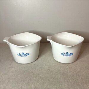 Set of Two Vintage Corning Ware Cornflower Blue 4 Cup 1 QT Sauce Maker 3 Spout